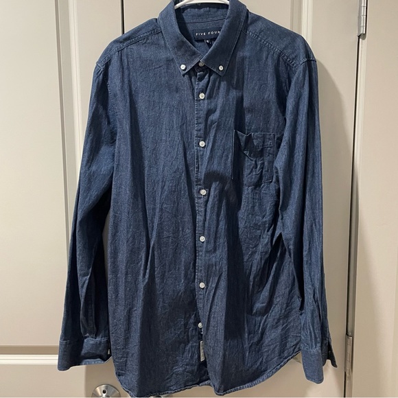 Five Four Mens Denim Shirt XL Blue Button Up Like New Cotton - Picture 6 of 6